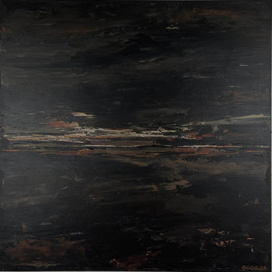 Earth-toned abstract painting with warm neutral hues and expressive texture by Charlotte George, ideal for minimalist decor