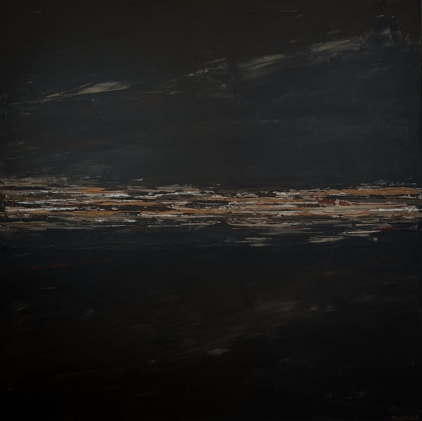 Warm neutral abstract painting with layered clay and stone tones, created in textured heavy body acrylic by Charlotte George earthy, grounded, and elegant