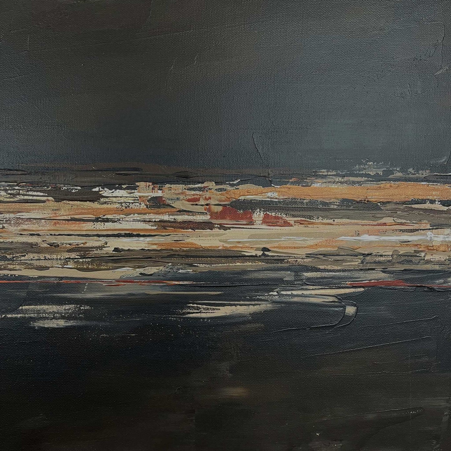 Warm neutral abstract painting with layered clay and stone tones, created in textured heavy body acrylic by Charlotte George earthy, grounded, and elegant