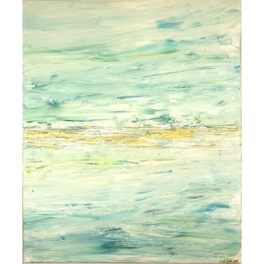 Contemporary abstract painting with subtle color gradients and textured flow, inspired by nature’s cycles and water’s quiet force