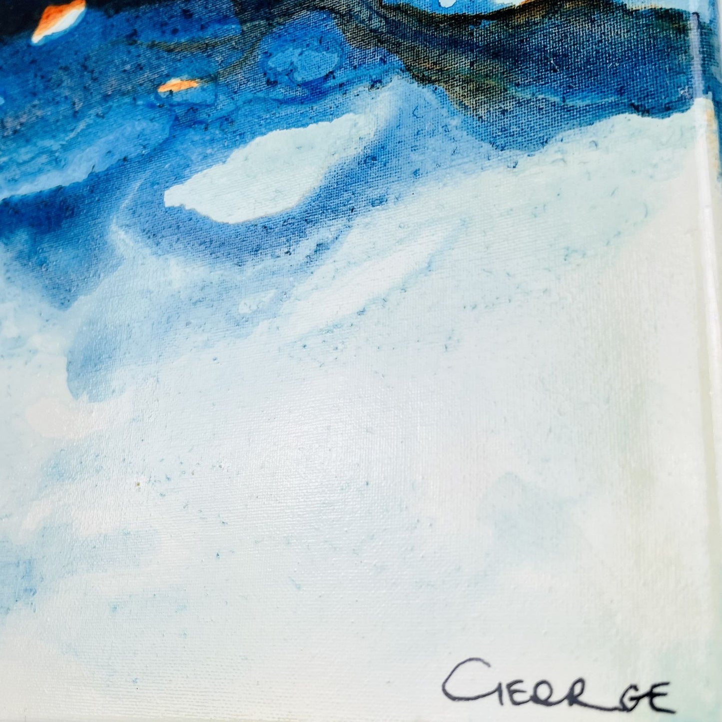 Acrylic ink paintings with layered aquas and sandy copper tones, inspired by wind and dune patterns