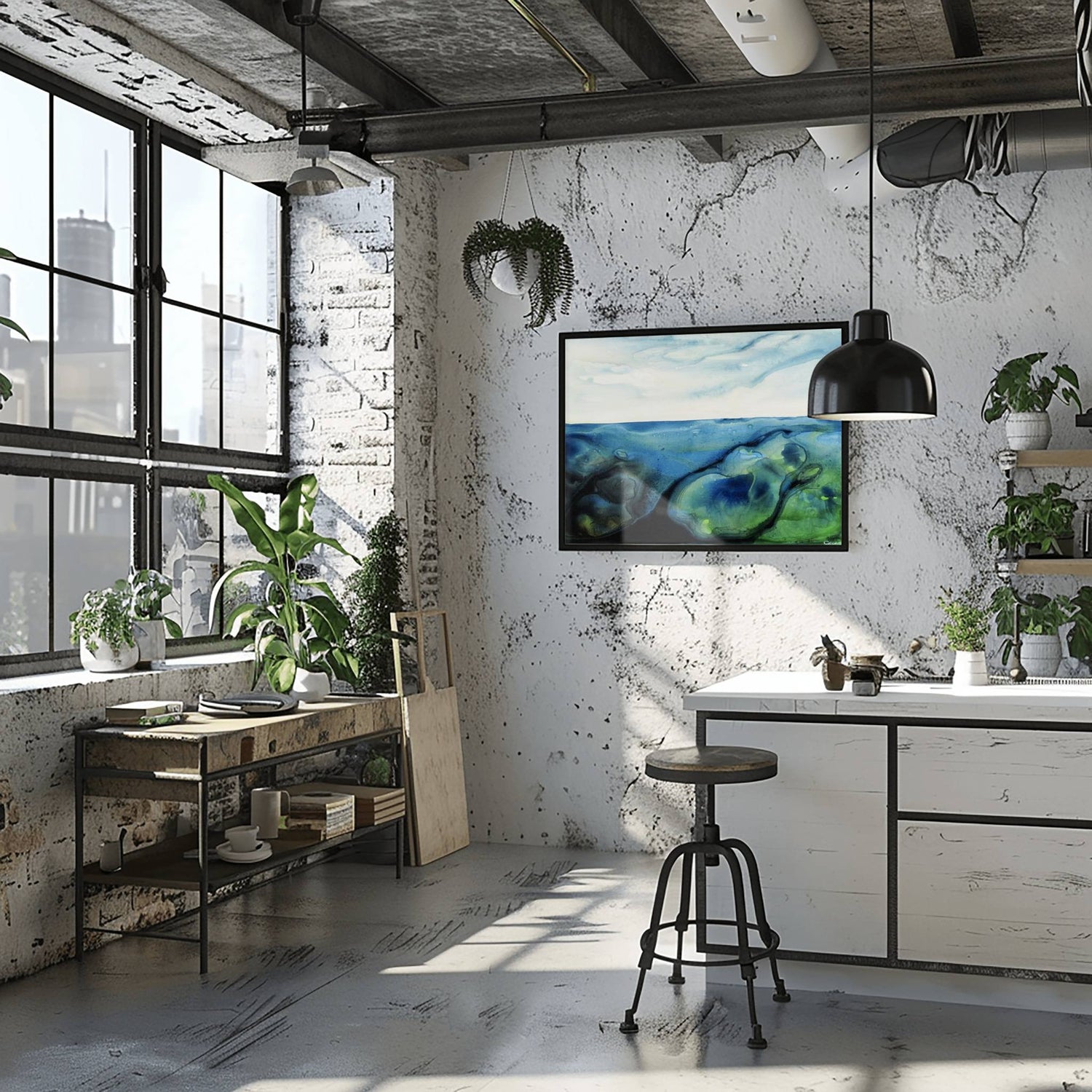 Paua Pools captures the fluid, organic beauty of tidal pools and ocean inlets, where vivid blues and lush greens swirl and merge like liquid gemstones