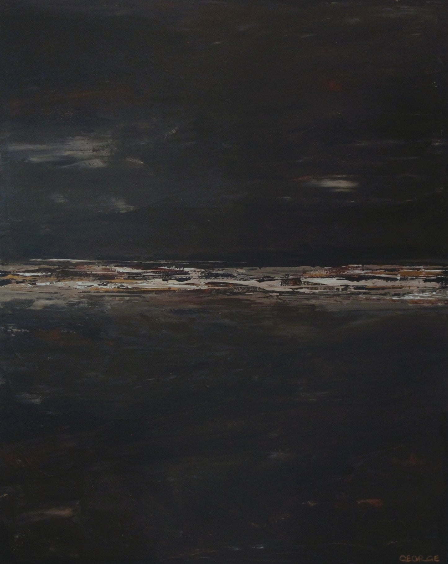 Organic, textural abstract painting inspired by warm neutral palettes, created with acrylic ink on board by Charlotte George