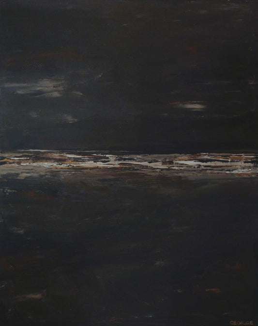 Organic, textural abstract painting inspired by warm neutral palettes, created with acrylic ink on board by Charlotte George