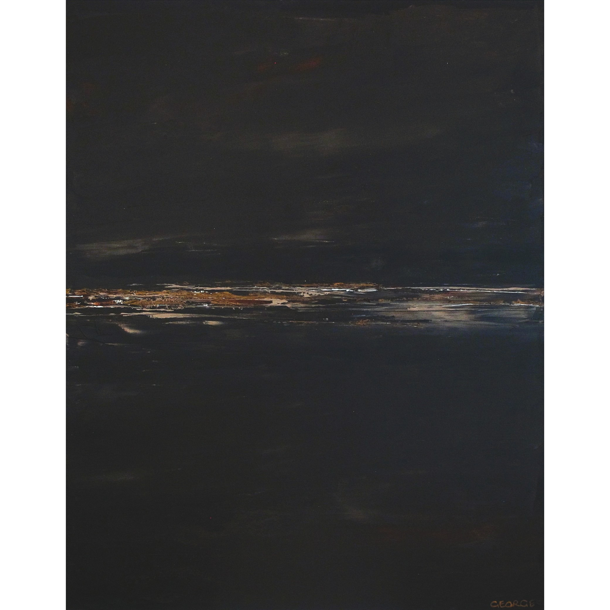 Bold abstract artwork with layered brown and taupe tones, evoking stone and earth in a modern, fluid composition