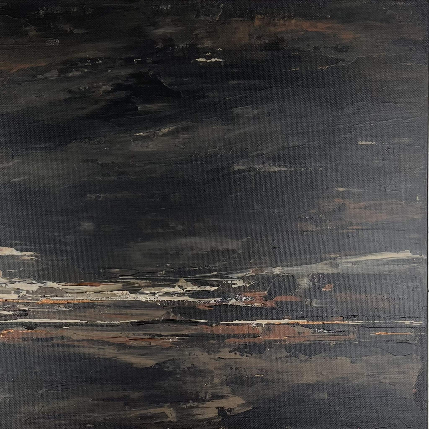 Earth-toned abstract painting with warm neutral hues and expressive texture by Charlotte George, ideal for minimalist decor