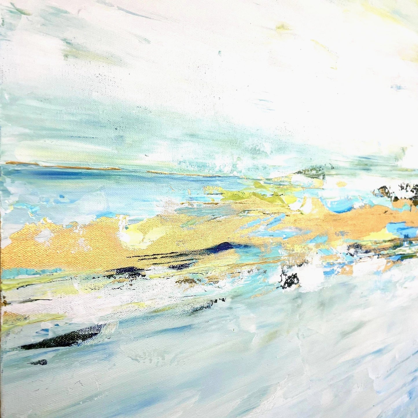 Organic abstract artwork featuring fluid brushwork and earthy textures, capturing the return of water through natural terrain