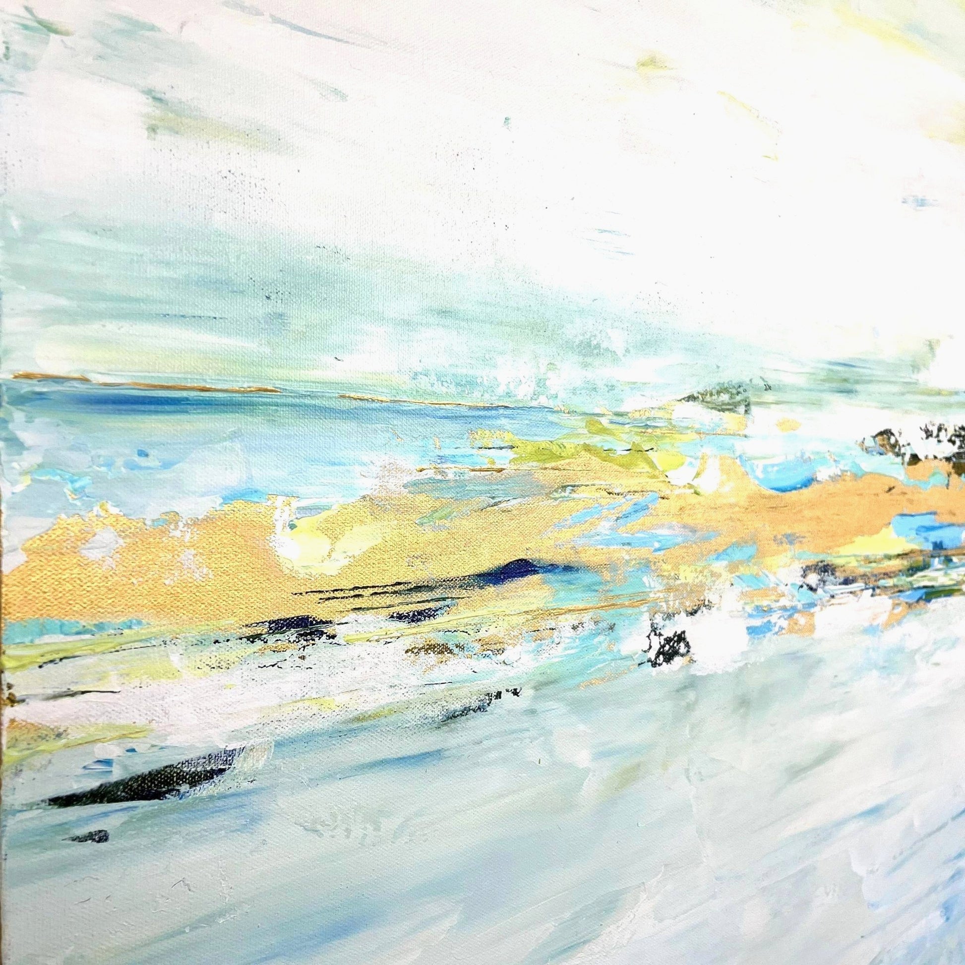 Organic abstract artwork featuring fluid brushwork and earthy textures, capturing the return of water through natural terrain