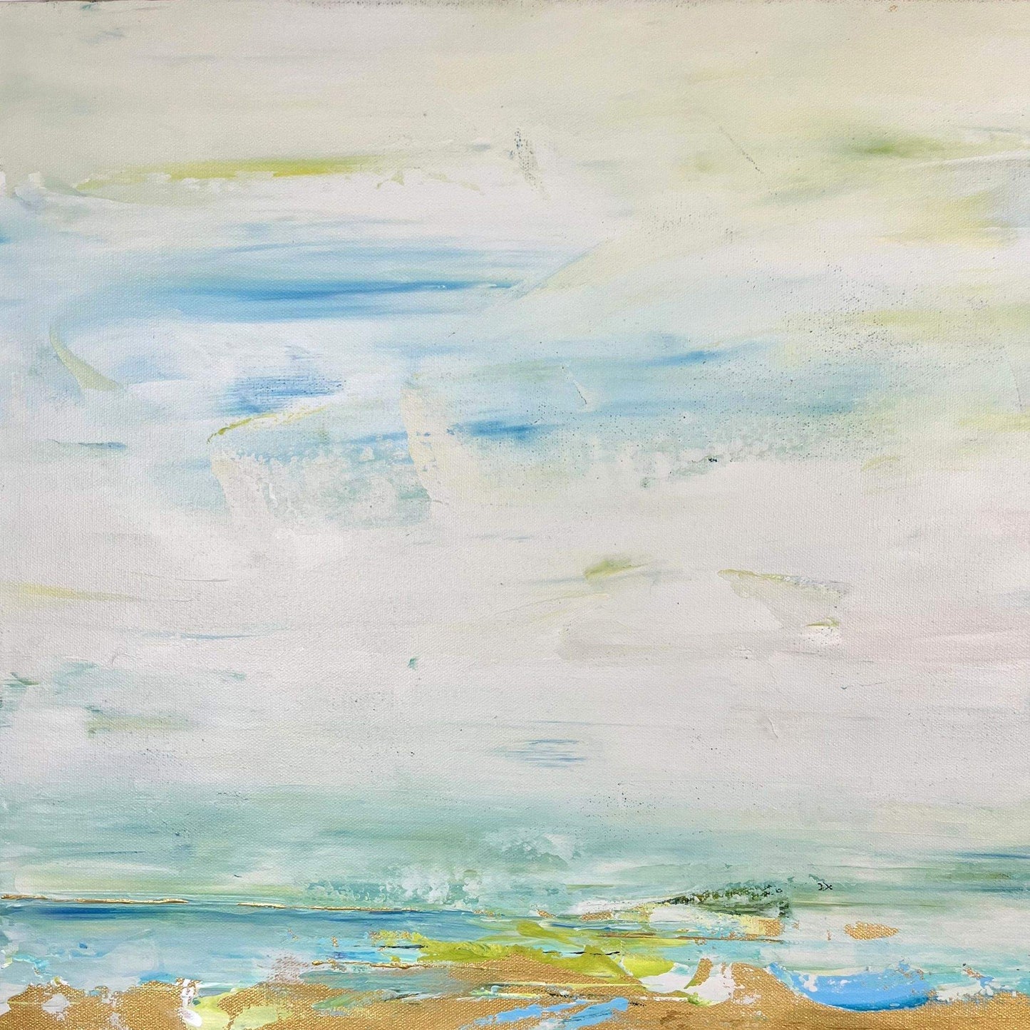 Organic abstract artwork featuring fluid brushwork and earthy textures, capturing the return of water through natural terrain