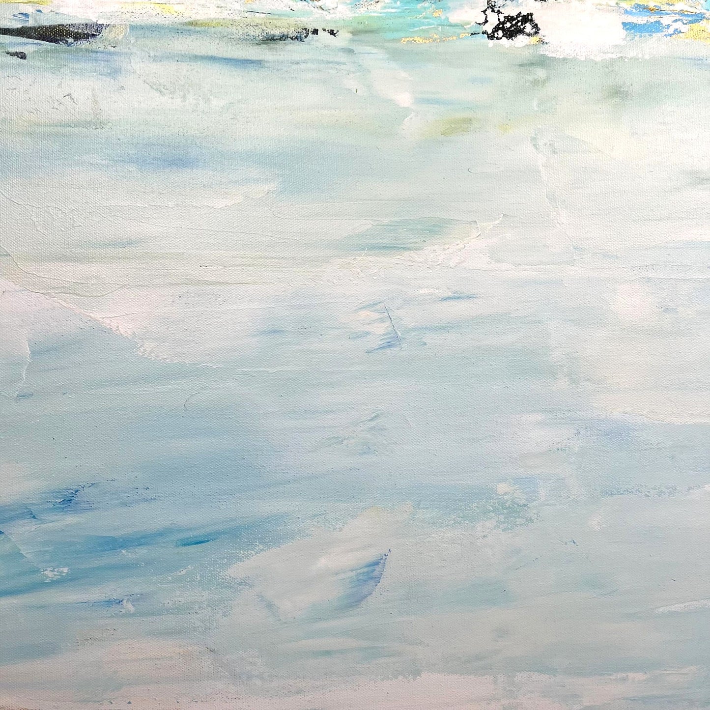 Organic abstract artwork featuring fluid brushwork and earthy textures, capturing the return of water through natural terrain