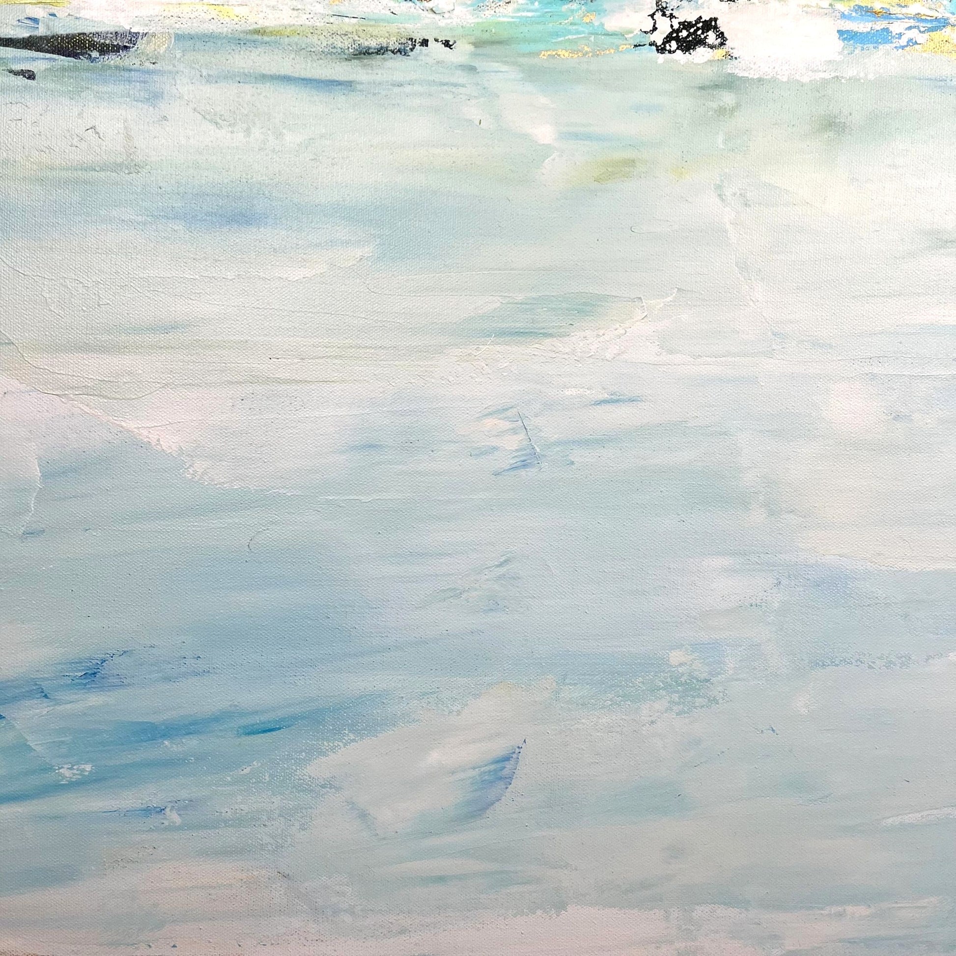Organic abstract artwork featuring fluid brushwork and earthy textures, capturing the return of water through natural terrain