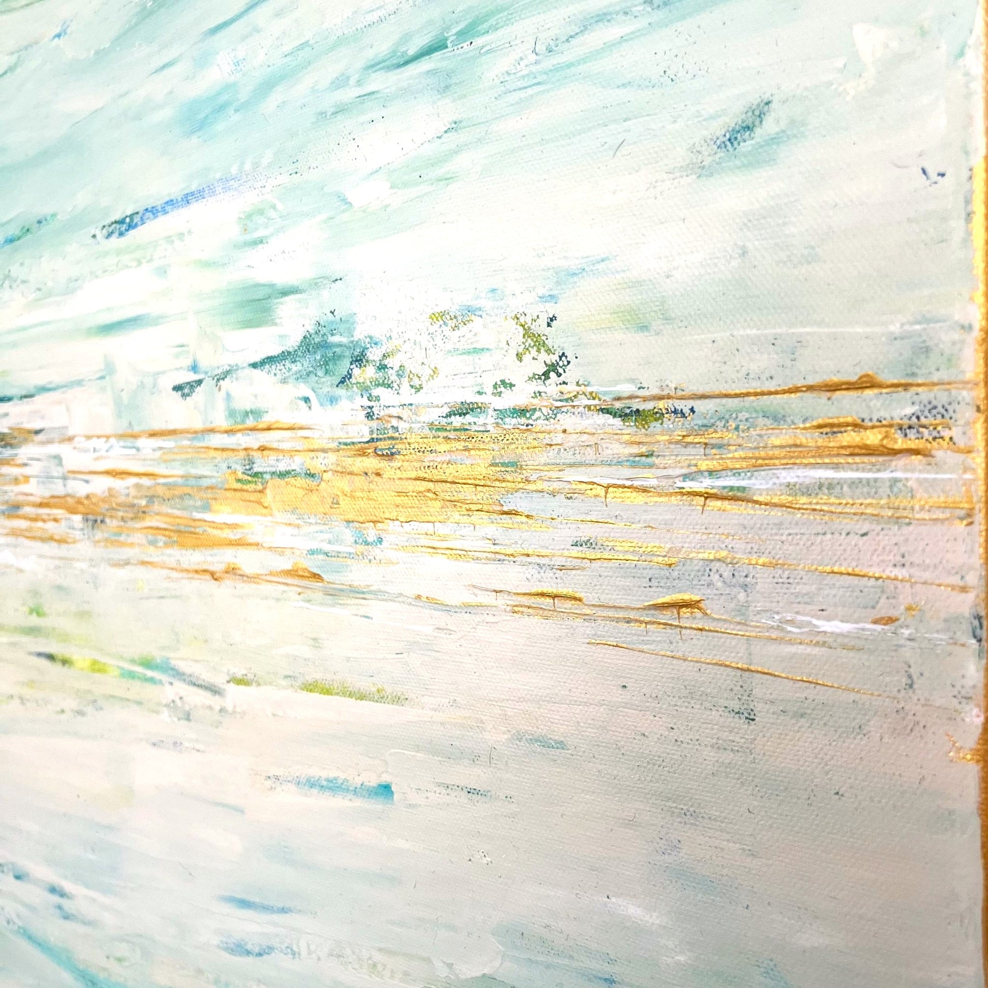 Contemporary abstract painting with subtle color gradients and textured flow, inspired by nature’s cycles and water’s quiet force