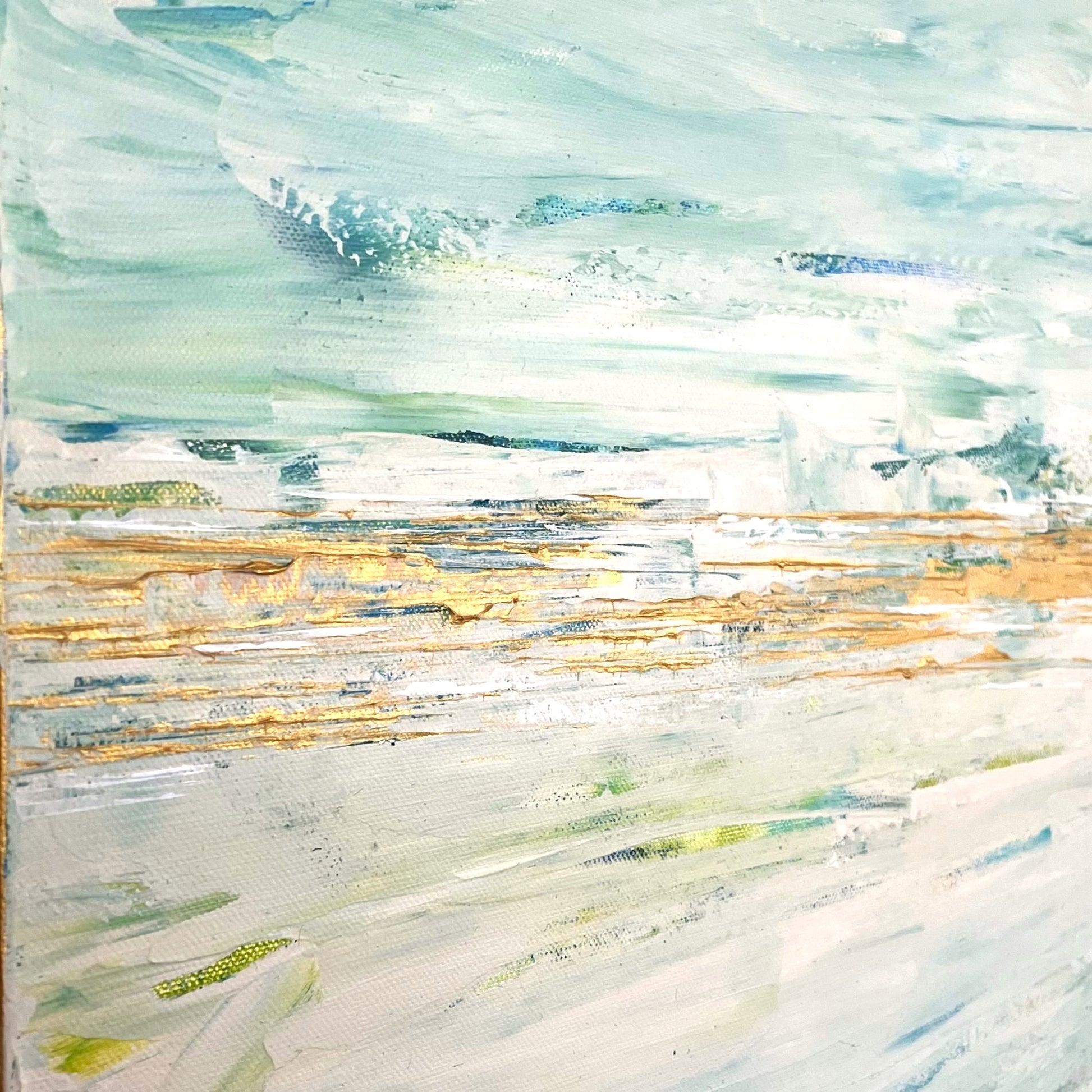 Contemporary abstract painting with subtle color gradients and textured flow, inspired by nature’s cycles and water’s quiet force