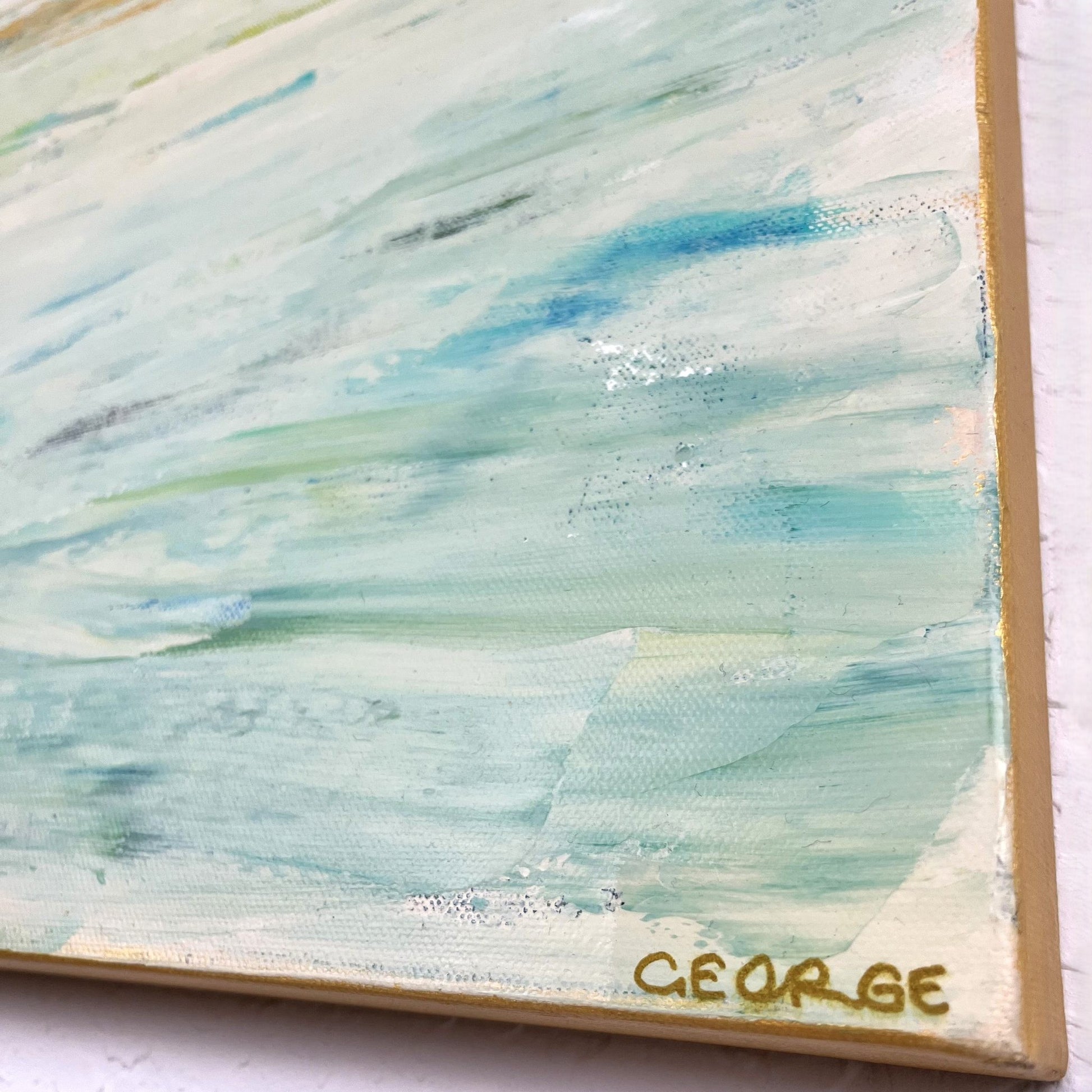 Contemporary abstract painting with subtle color gradients and textured flow, inspired by nature’s cycles and water’s quiet force