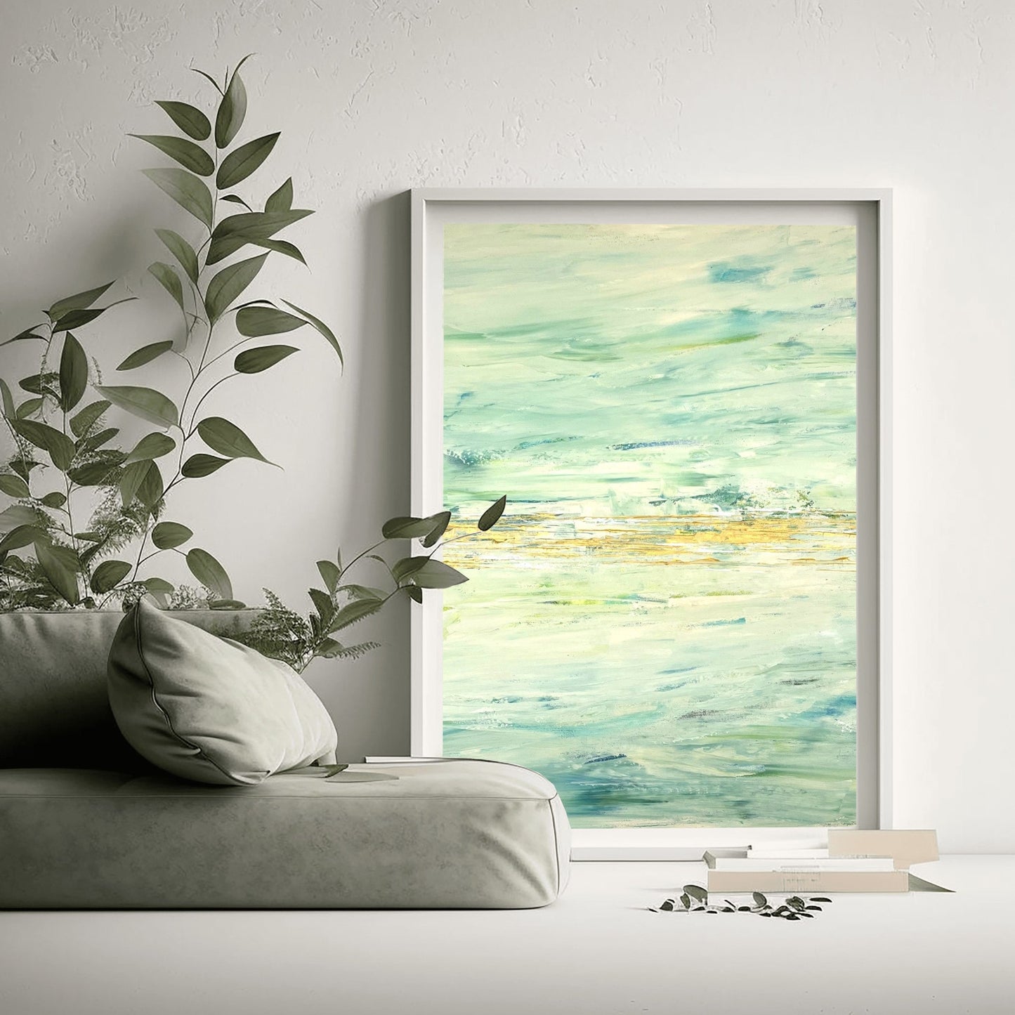 River’s Return V fine art print by Charlotte George, abstract river scene in blue, green, and golden hues