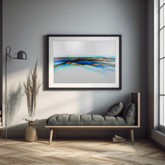 Shallow Waters III abstract seascape print with turquoise, blue, and earth tones by Charlotte George