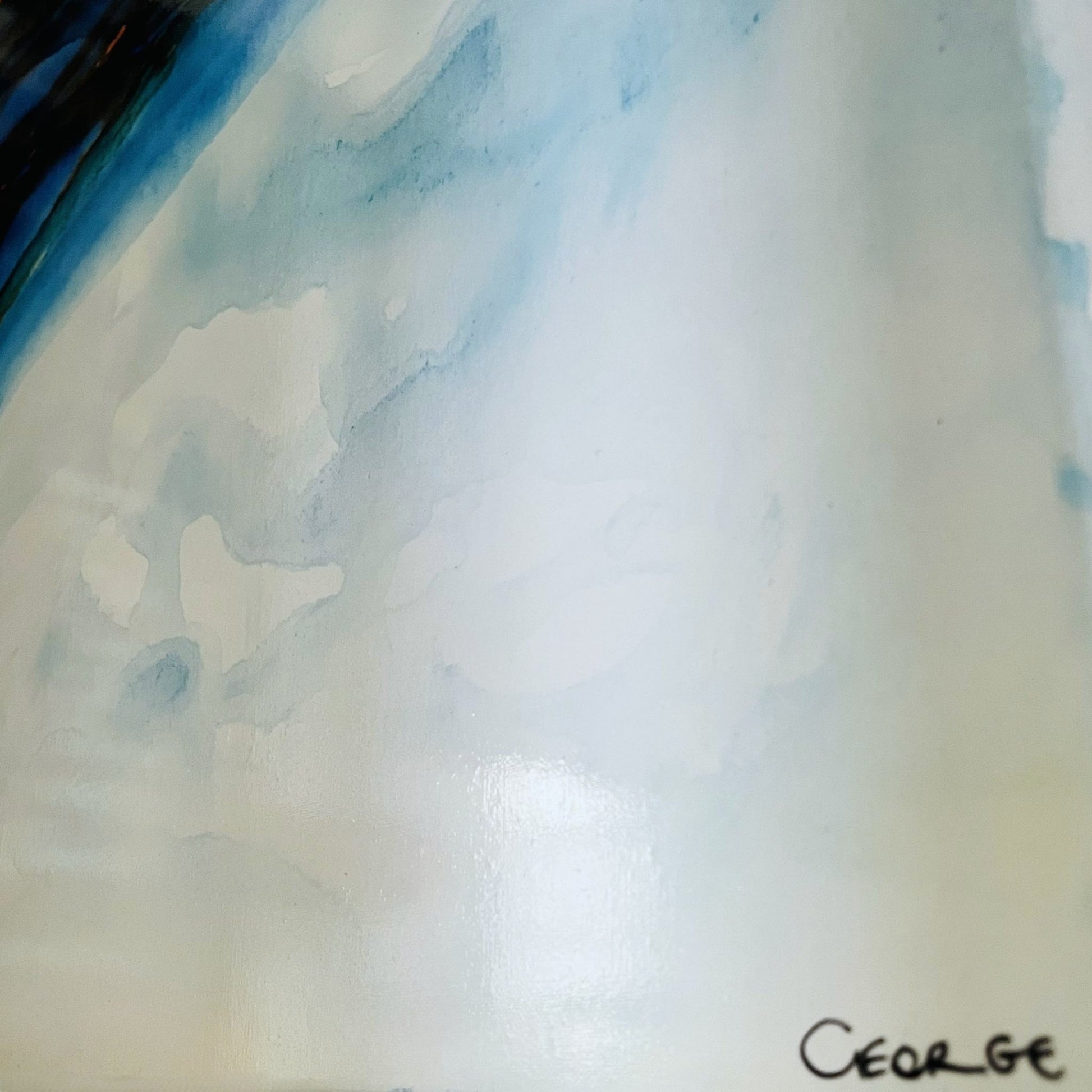 Fluid ocean-inspired artwork with bold turquoise and earth tones in acrylic ink on canvas by Charlotte George Artist