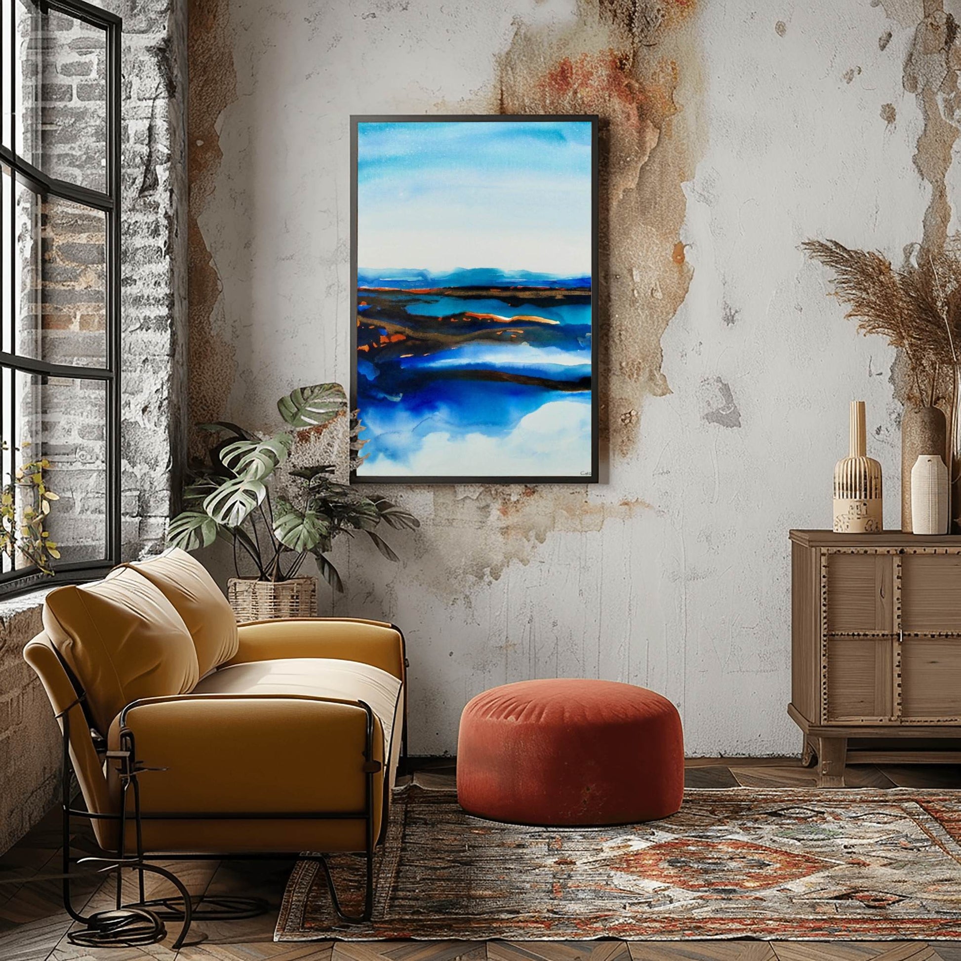 Waterline VI fine art print by Charlotte George with flowing lines and soft earth tones, evoking natural water movement