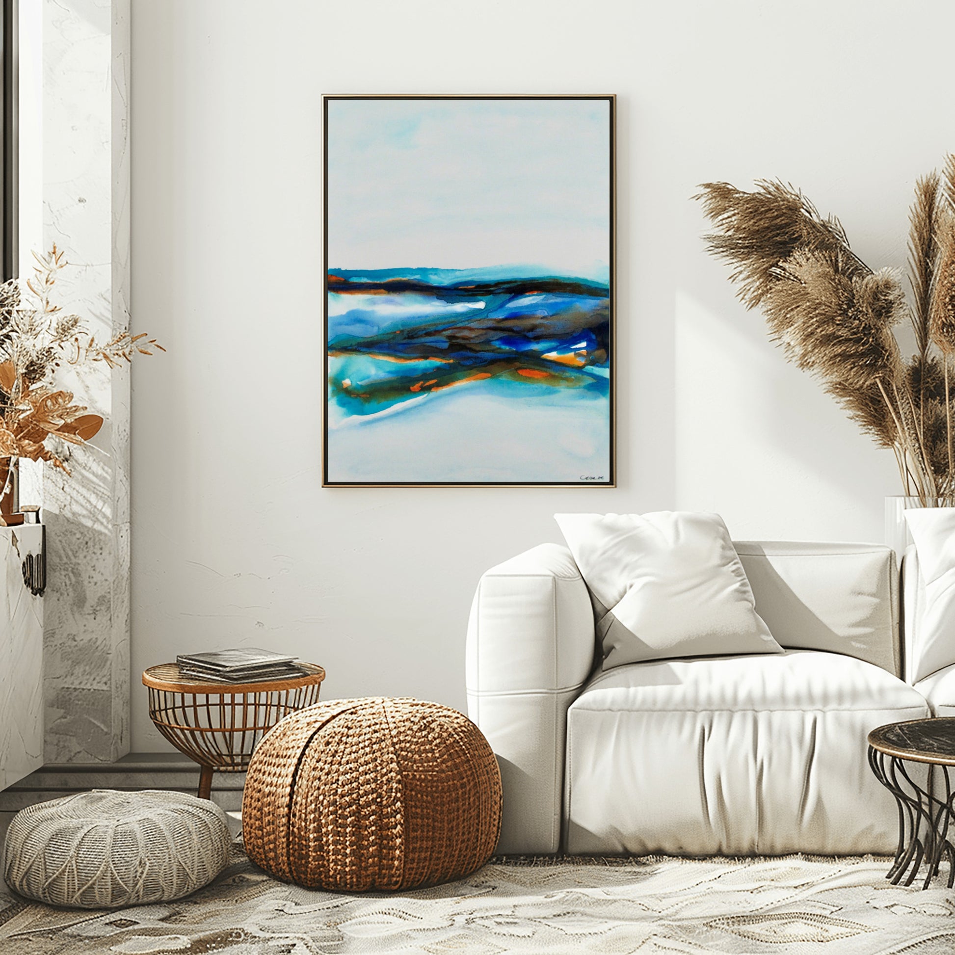 Waterline V fine art print by Charlotte George with flowing lines and soft earth tones, evoking natural water movement
